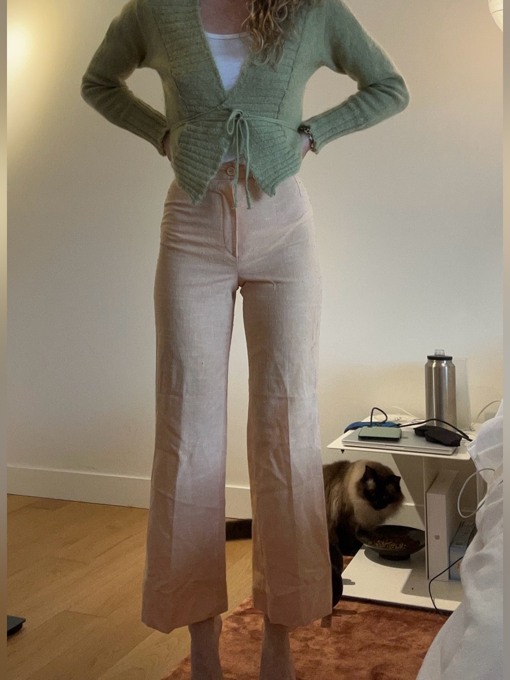 High-Rise Peach Linen Blend Wide-Leg Pants